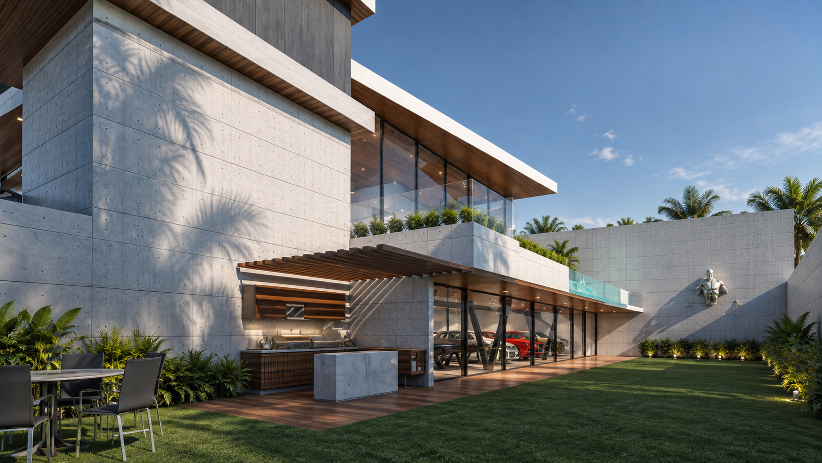 Concrete and timber residence opening onto a landscaped garden